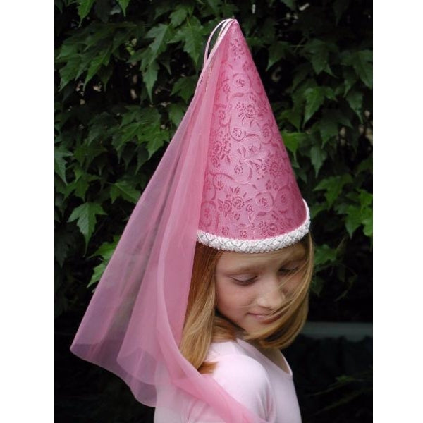 girl wearing pink princess hat with veil