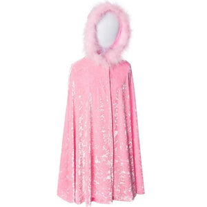 childs pink velvet cape with fur trimmed hood