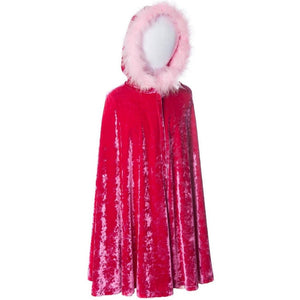childs fuchsia velvet princess cape with fur trimmed hood