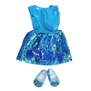 18 inch doll mermaid blue flippy sequin dress and shoe set