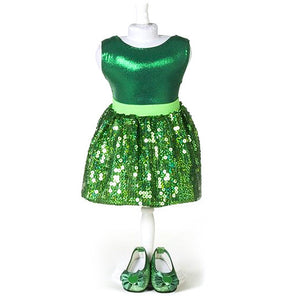 doll green sequin skirt set for 18 inch doll with doll shoes