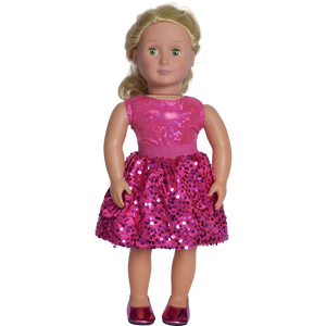 18" doll hot pink party skirt with matching shoes made in usa