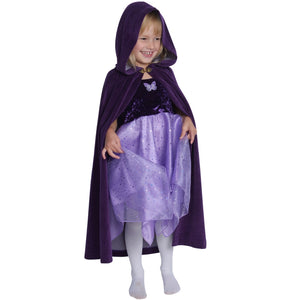 girl wearing cotton  purple velour cape
