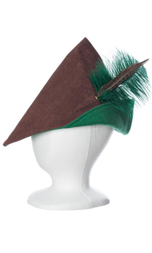 Child's woodsman hat in brown and green with green feather