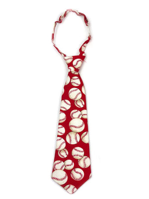 Boys necktie in red baseball print