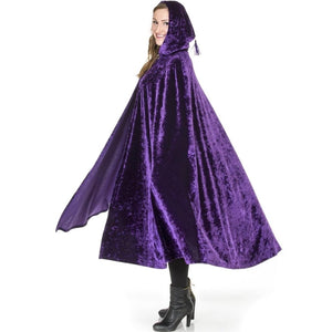 adult woman wearing purple velvet renaissance cape