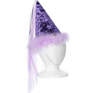 purple princess hat with boa trim