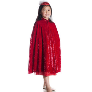 girl wearing red velvet hooded cape