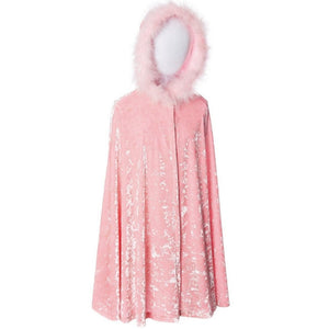 childs light pink velvet cape with fur trimmed hood