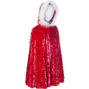 childs red velvet cape with fur trimmed hood