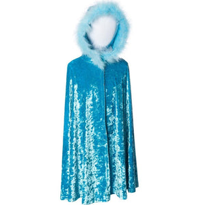 childs aqua blue velvet cape with fur trimmed hood