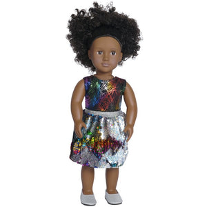 doll flippy sequin skirt set with doll shoes