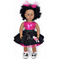 18 inch doll wearing poodle skirt and doll saddle shoes