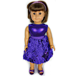 doll purple sequin posy bubble skirt set for 18 inch doll with doll shoes