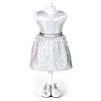 doll white sequin skirt set for 18 inch doll with matching shoes