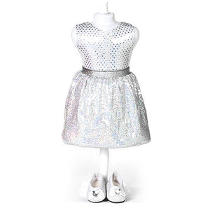 doll white sequin skirt set for 18 inch doll with matching shoes