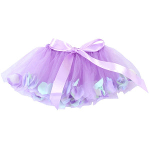 purple tulle fairy tutu with flower petals and bow