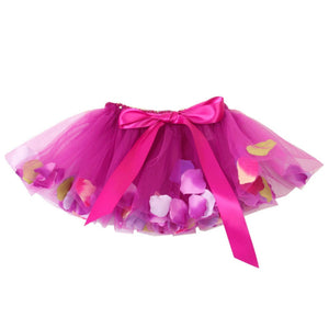 magenta tulle fairy tutu with flower petals and bow
