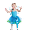 toddler wearing teal fairy tutu skirt with tulle and flower petals
