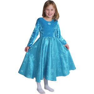 girl wearing teal velvet and taffeta princess dress