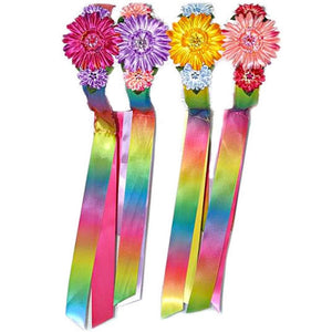 girls rainbow ribbon headbands with flowers in assorted colors