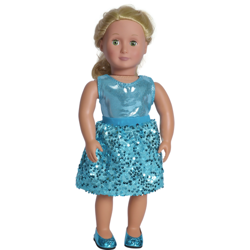 18" doll aqua party skirt set with matching shoes