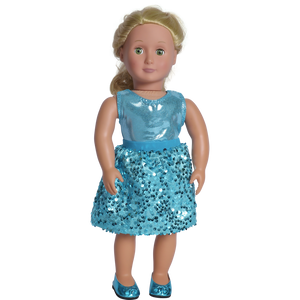 18" doll aqua party skirt set with matching shoes