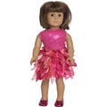 doll fuchsia petal party skirt set with leotard, skirt and matching doll shoes
