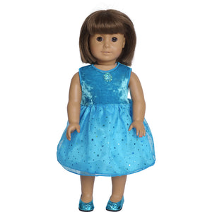 teal fairy dress for 18 inch doll with matching doll shoes