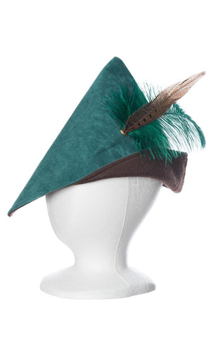 Child's woodsman hat in green and brown with green feather