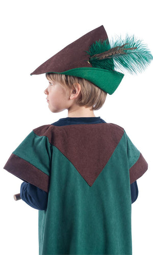 Child's woodsman hat in brown and green with green feather